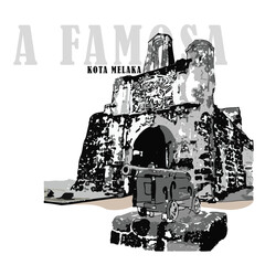 A Famosa a historical building an ancient Portuguese fortress. Tourism destination in Malacca. Also call Kota A Famosa or Kota Melaka.