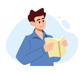 Man Reading Concept. Student or Businessman Sitting with a Book, Education or Learning. Vector Flat Illustration.