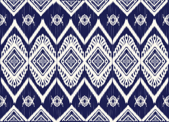  Ikat fabric pattern blue flower Abstract Aztec symbol illustration geometric shape vector pattern Ethic nature native tribal background backdrop wallpaper print textile clothing fashion decorative 
