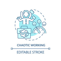 2D editable blue chaotic working icon, monochromatic isolated vector, thin line illustration representing workplace trends.