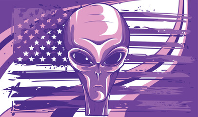 vector illustration of alien head face with american flag - 696342254
