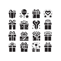 Gift Silhouette: Trendy and Abstract Gift Box Outlines, Perfect for Creating a Vibrant Atmosphere - Gift black vector
