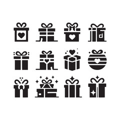 Gift Silhouette: Sophisticated Gift Box Outlines, Ideal for Adding a Touch of Class to Your Designs - Gift black vector
