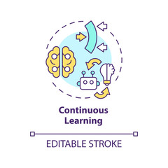 2D editable multicolor continuous learning icon, simple isolated vector, thin line illustration representing cognitive computing.