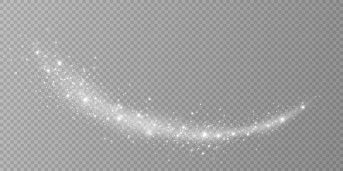 Vector white glitter wave abstract illustration. White star dust trail sparkling particles isolated on transparent background. Magic concept © kulinskaia