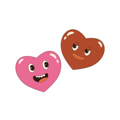 Groovy hearts isolated on a white background. Design elements for valentine's day
