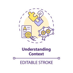 2D editable multicolor understanding context icon, simple isolated vector, thin line illustration representing cognitive computing.