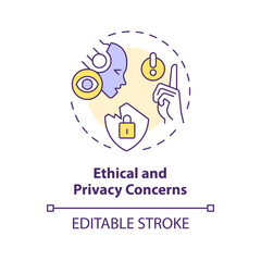 2D editable multicolor ethical and privacy concerns icon, simple isolated vector, thin line illustration representing cognitive computing.