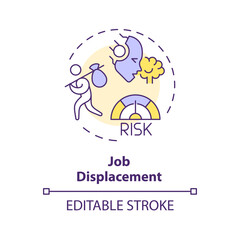 2D editable multicolor job displacement icon, simple isolated vector, thin line illustration representing cognitive computing.