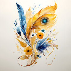 Watercolor Feathers with Flowers