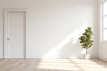 Essence of tranquility showcases simple yet elegant door standing as threshold to realms of peace and comfort. White room emanate sense of purity and calmness while gentle ambient light enhances - obrazy, fototapety, plakaty