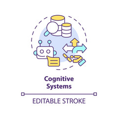 2D editable multicolor cognitive systems icon, simple isolated vector, thin line illustration representing cognitive computing.