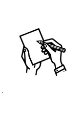 Sketch illustration of a person taking notes on paper like a journalist