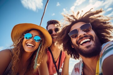 A group of people wearing sunglasses and hats - obrazy, fototapety, plakaty