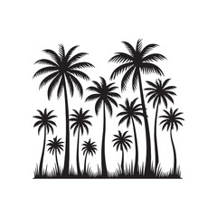 Palm Tree Silhouette: Serene Sunset Sky Behind Graceful Palms, Perfect for Tropical Designs - Palm Tree Black Vector
