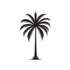 Palm Tree Silhouette: Minimalist Art Depicting Tall Palms Against a Colorful Sunset Sky - Palm Tree Black Vector
