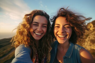 Fototapeta premium Two young women taking a selfie together