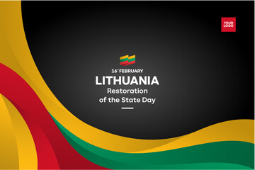 Lithuania restoration of the state day with flag background and 16th February logotype - obrazy, fototapety, plakaty