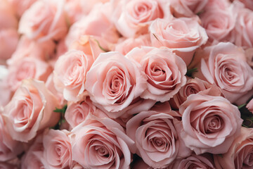 Close up of bouquets of beautiful light pink rose flowers