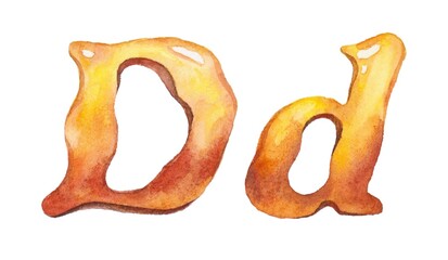 Hand-drawn watercolor yellow pastel illustration of the letter 