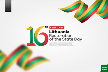 Lithuania restoration of the state day with flag background and 16th February logotype
