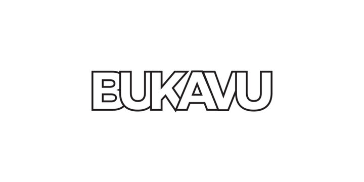 Bukavu in the Congo emblem. The design features a geometric style, vector illustration with bold typography in a modern font. The graphic slogan lettering.