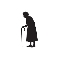 Old Lady Silhouette - Endearing Profile of an Aged Woman, Silhouetted to Symbolize the Beauty of Aging - Old Lady Black Vector Old Woman Silhouette
