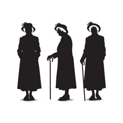 Old Lady Silhouette - Evocative Shadow of a Reflective Grandmother, Capturing the Essence of Aging with Dignity - Old Lady Black Vector Old Woman Silhouette
