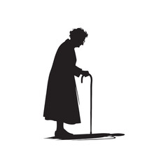 Old Lady Silhouette - Classic Profile of a Wise Elderly Lady, Poetically Silhouetted in Timeless Vector Art - Old Lady Black Vector Old Woman Silhouette
