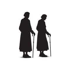 Old Lady Silhouette - Classic Silhouette Portrait of a Wise Elderly Woman, Elegantly Rendered in Vector - Old Lady Black Vector Old Woman Silhouette
