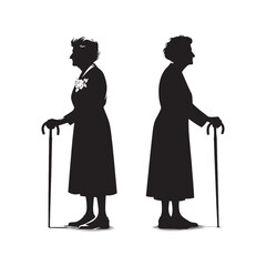 Old Lady Silhouette - Evocative Shadow of an Aged Woman, Symbolizing the Grace and Wisdom of Senior Years - Old Lady Black Vector Old Woman Silhouette
