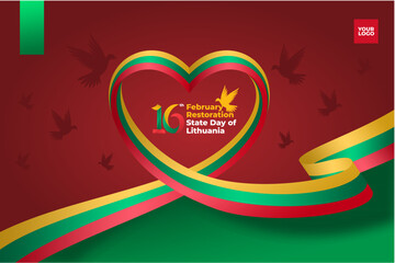 Lithuania restoration of the state day with flag love background and 16th February logotype