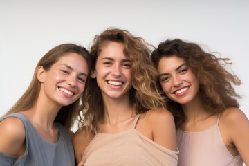 Three women standing next to each other smiling