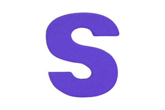 English alphabet letter uppercase "S" Isolated on cutout PNG. Wooden jigsaw dark purple tangram puzzle as shape "S". English. it is universal language used in learning education for children.
