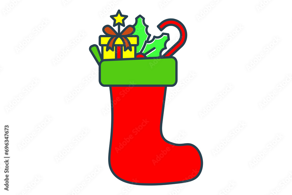 Poster stocking icon. icon related to christmas and the end of the year. flat line icon style. simple vecto