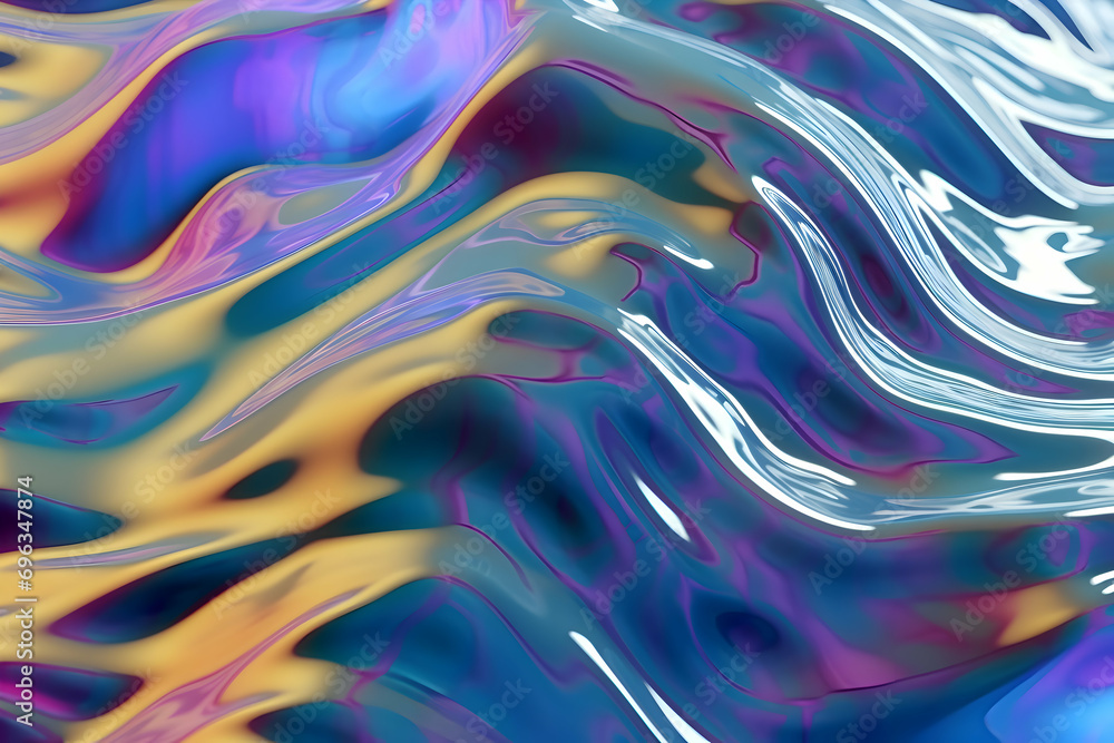 Poster high detailed close-up of blue water in the pool. side view. copy space.bokeh light neon purple ripp
