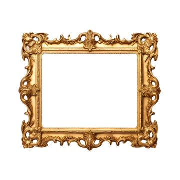 High detailed antique golden frame isolated on transparent background/ Vintage gold decor in baroque style png. Generative Ai