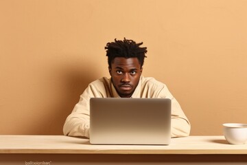 A man sitting in front of a laptop computer