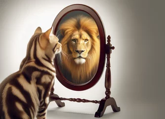 Gardinen cat what sees herself in the mirror as a grown up lion with a mane, believe that anything is possible © poco_bw