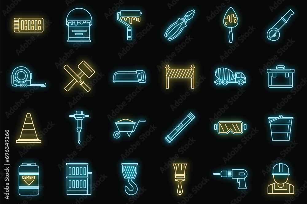 Poster modern building reconstruction icons set. outline set of modern building reconstruction vector icons