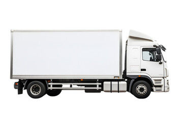 Delivery white trailer truck isolated on transparent background side view, Generative Ai