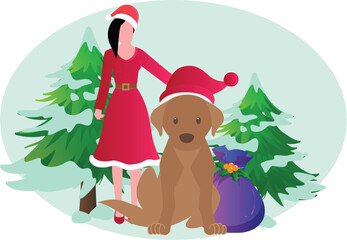 Little girl standing with dog Vector Illustration that can be easily modified or edit

