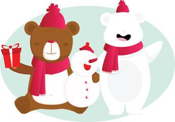 Bear with snowman Vector Illustration that can be easily modified or edit

