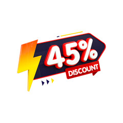 3d rendering of golden 45 percent discount Number for your unique selling poster banner ads Party or birthday design