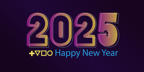 Illustration for the New Year 2025, with a gradient. In play and Austract style.