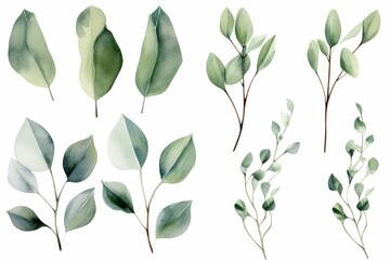 Watercolor eucalyptus clipart set - obrazy, fototapety, plakaty