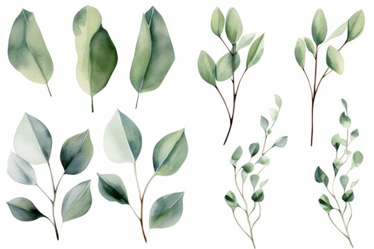 Watercolor eucalyptus clipart set