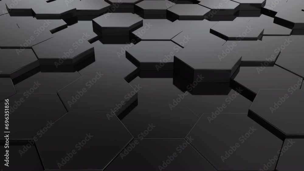 Poster 3d abstract black animation background. abstract dark hexagon mosaic looping animation wall.