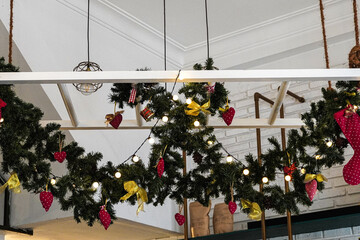 Street Cafe With Christmas Decorations