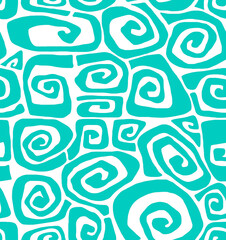 A drawing of geometric shapes of green color drawn by hand.Seamless background.